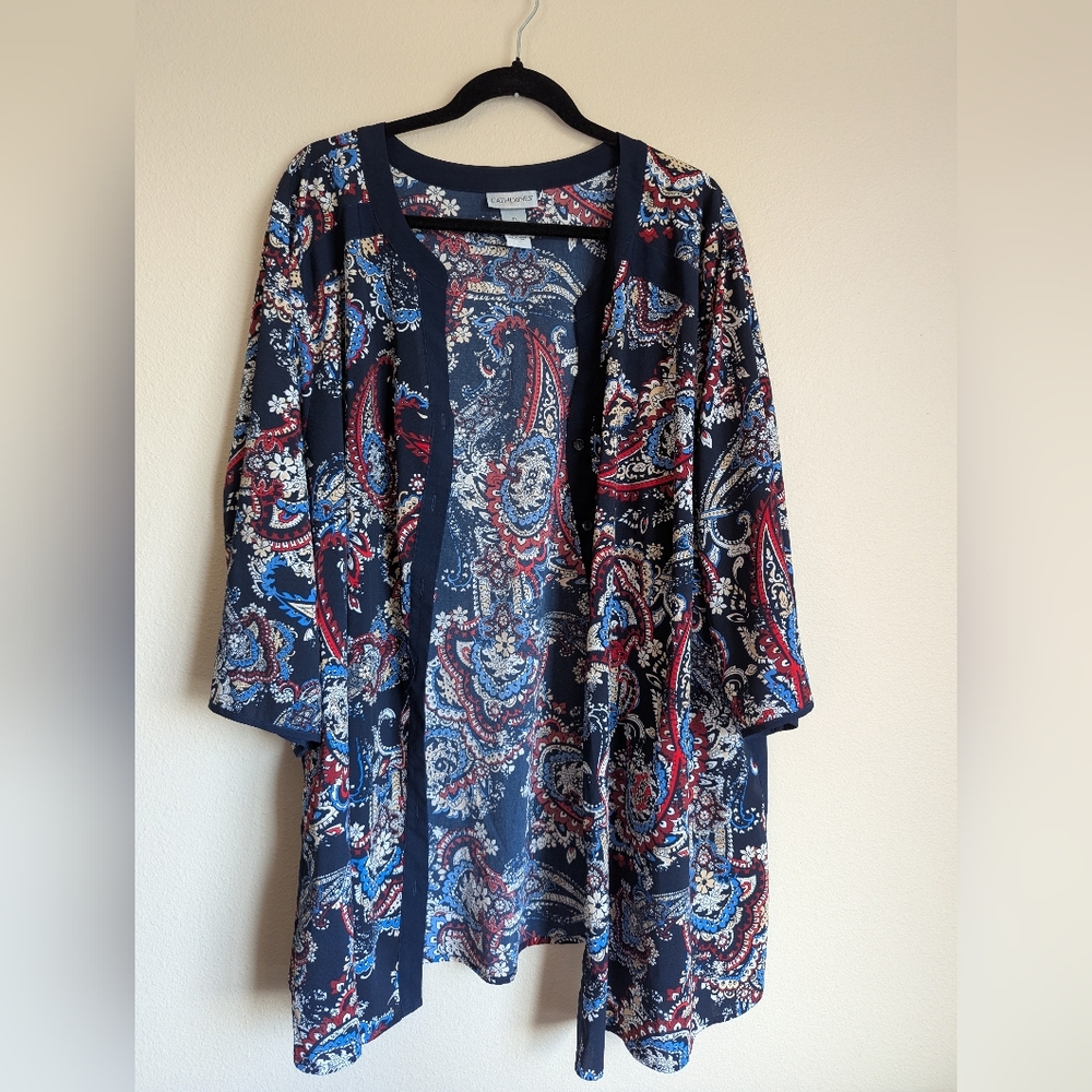 Catherines Blue and Red Flowy Kimono Size 3X